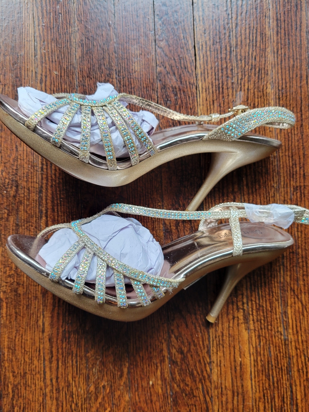 SILVER SLIPPER Cinderella Rhinestones High Heels Pumps Size 8.5 Wedding Church - Picture 16 of 16